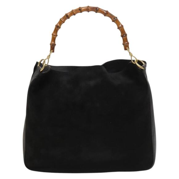 GUCCI Bamboo Hand Bag Suede Black Gold 001 1998 001 1998 - Picture 2 of 12